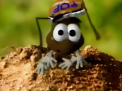 Heinz ’Ants’ (ILM): a computer-animated ant in a cap peeking out of an anthill