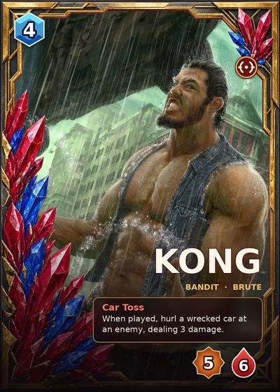 Bandit card frame exploration: Kong in a bronze frame edged with red and blue crystals