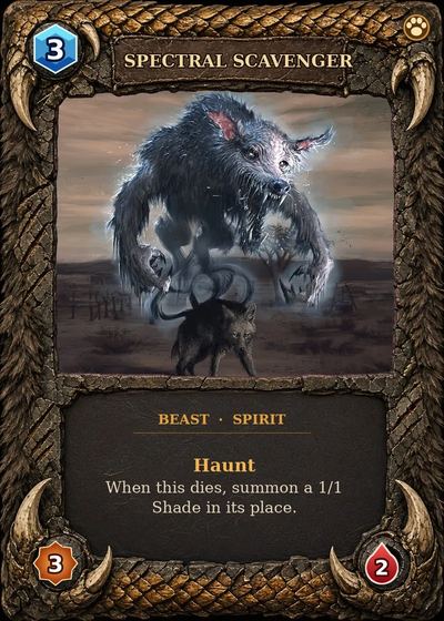 Beast card frame exploration: a spectral beast in a carved bronze frame with clawed corners