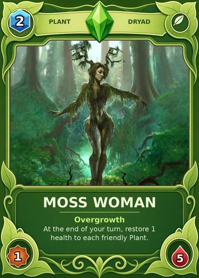 Plant card frame exploration: a leafy dryad in a bright green frame