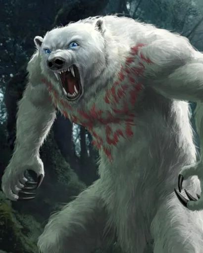 Original Days of Discord card painting of Ghost Bear, a white bear with red markings
