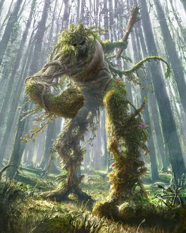 Original Days of Discord card painting of Stalk, a giant made of moss