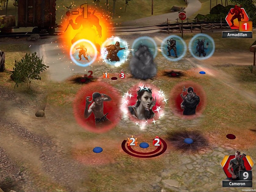 Days of Discord battle with a fire ability exploding across the board