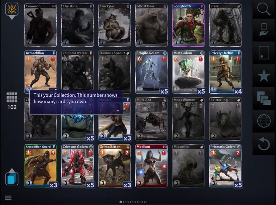 Days of Discord card collection screen showing a grid of cards with filters